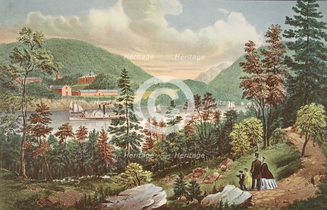 U.S. Military Academy - West Point, from the opposite Shore, pub. 1862, Currier & Ives (Colour Litho