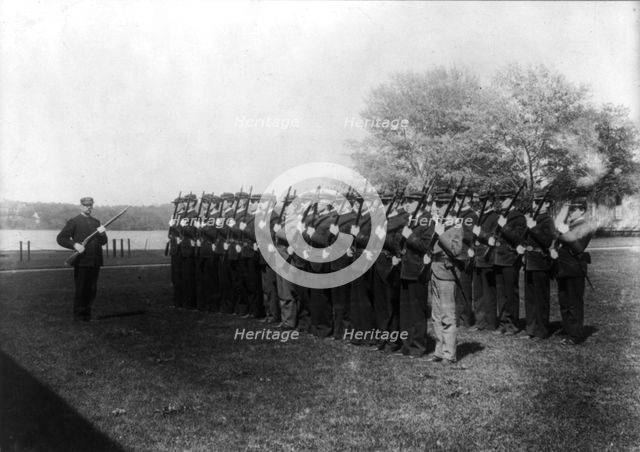 U.S. Naval Academy, Annapolis: the awkward squad, cadets just entering, (1902?). Creator: Frances Benjamin Johnston.