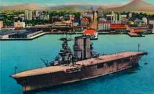 U.S. Navy Plane Carrier at Anchor at Foot of Broadway. San Diego, California c1941