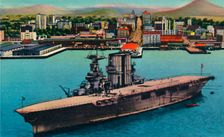 U.S. Navy Plane Carrier at Anchor at Foot of Broadway. San Diego, California c1941