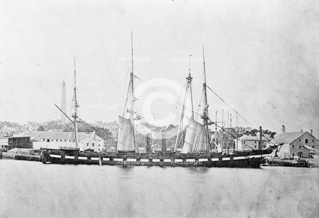 U.S. Navy - Unidentified Ship, with Auxilliary Steam Power At Boston Navy Yard, 1911. Creator: Harris & Ewing.