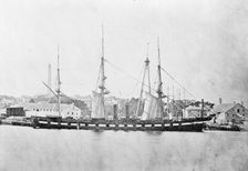 U.S. Navy - Unidentified Ship, with Auxilliary Steam Power At Boston Navy Yard, 1911. Creator: Harris & Ewing