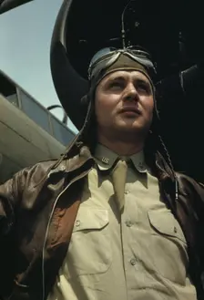 U.S. Army Air Forces pilot in front of a YB-17 bombing..., probably Langley field, Virginia, 1942. Creator: Alfred T Palmer