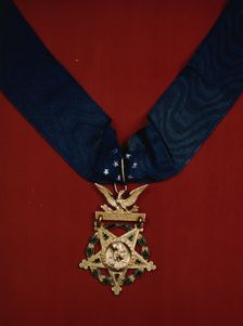 U.S. Army Medal of Honor with neck band, between 1941 and 1945. Creator: Unknown