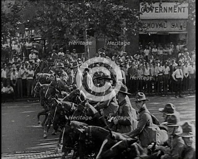 U.S Army Troops Riding On Horses, 1932. Creator: British Pathe Ltd.