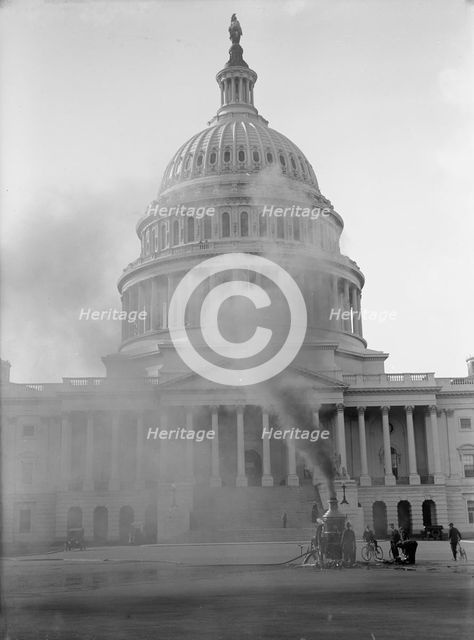 U.S. Capitol - Cleaning Exterior, 1913. Creator: Harris & Ewing.