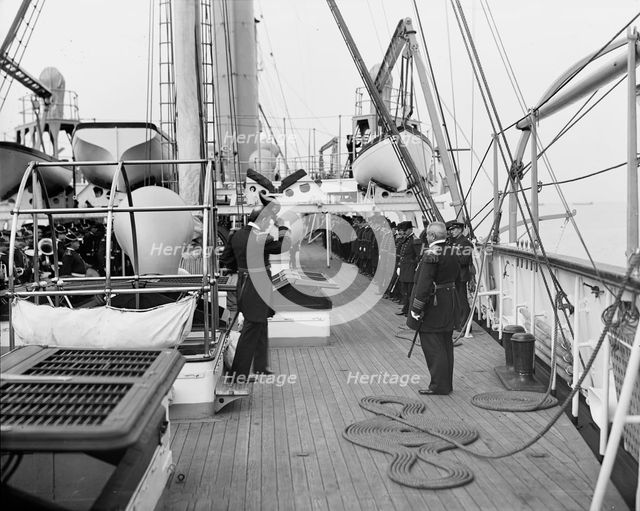 U.S.S. Chicago, Admiral Schley coming on board, 1899. Creator: Unknown.