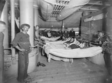 U.S.S. Brooklyn, hammocks on deck, between 1896 and 1899. Creator: Unknown