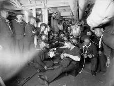 U.S.S. Brooklyn, just before turning in, between 1896 and 1899. Creator: Unknown