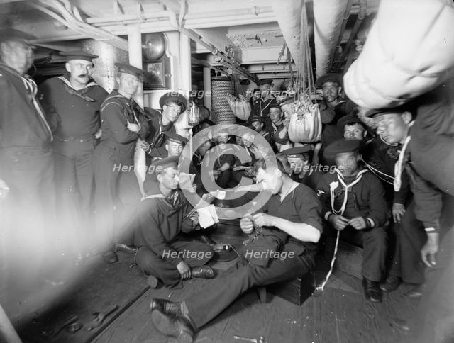 U.S.S. Brooklyn, just before turning in, between 1896 and 1899. Creator: Unknown.