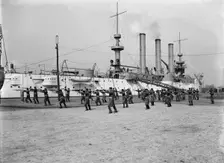 U.S.S. Brooklyn, Marine guard bayonet drill, (1897?). Creator: Unknown