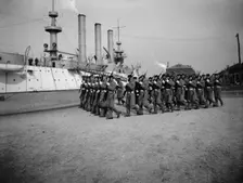 U.S.S. Brooklyn, Marine guard company drill, (1897?). Creator: Unknown