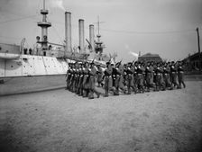 U.S.S. Brooklyn, Marine guard company drill, (1897?). Creator: Unknown
