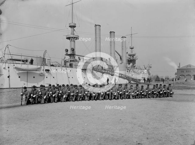 U.S.S. Brooklyn, Marine guard company drill, (1897?). Creator: Unknown.