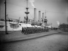 U.S.S. Brooklyn, Marine guard company drill by sections, (1897?). Creator: Unknown