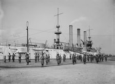 U.S.S. Brooklyn, Marine guard signal drill, (1897?). Creator: Unknown