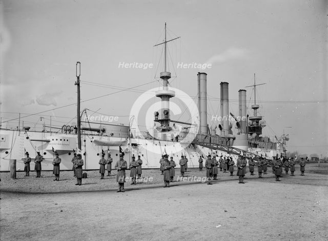 U.S.S. Brooklyn, Marine guard signal drill, (1897?). Creator: Unknown.