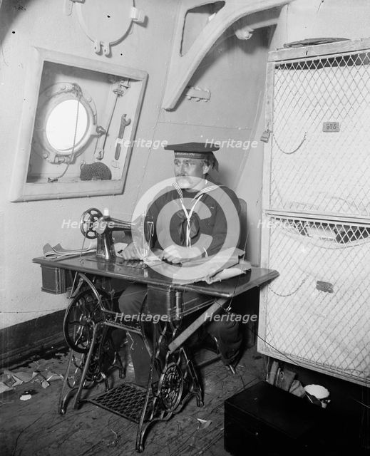 U.S.S. Brooklyn, ship's tailor, between 1896 and 1899. Creator: Unknown.