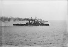 U.S.S. Delaware with U.S.S. Kansas And Arkansas, 1913. Creator: Harris & Ewing