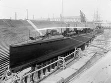 U.S.S. Ericsson in dry dock, Brooklyn Navy Yard, between 1897 and 1901. Creator: Unknown