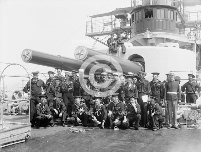 U.S.S. Iowa, group under 12-inch guns, (1898?). Creator: Edward H Hart.