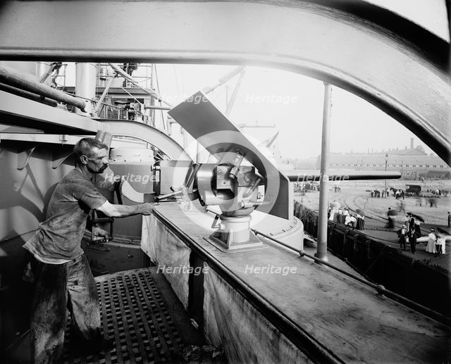 U.S.S. Oregon, 1-pounder and gunner, between 1896 and 1901. Creator: Unknown.