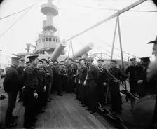 U.S.S. Oregon, distributing mail, between 1896 and 1901. Creator: Unknown