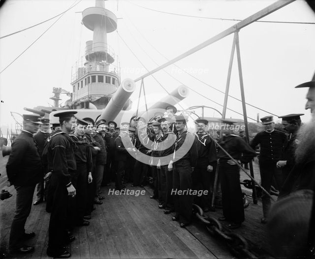 U.S.S. Oregon, distributing mail, between 1896 and 1901. Creator: Unknown.