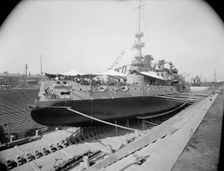 U.S.S. Oregon in dry dock, Brooklyn Navy Yard, 1898 Aug-Oct. Creator: William H. Jackson