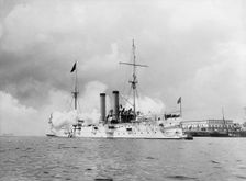 U.S.S. Montgomery firing last salute to Spanish flag at Havana, ca 1898. Creator: Unknown