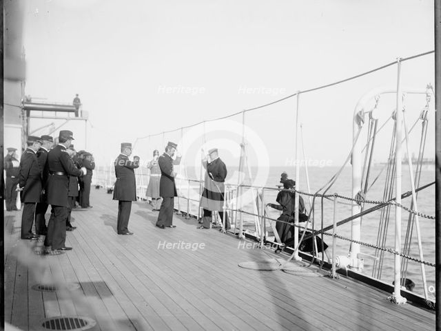 U.S.S. Maine, receiving a visitor, (1896?). Creator: William H. Jackson.