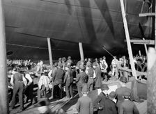 U.S.S. Maine, wedging up before launching, 1889. Creator: Unknown