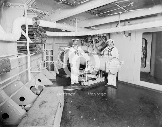 U.S.S. Massachusetts, torpedo tube, between 1896 and 1901. Creator: Unknown.