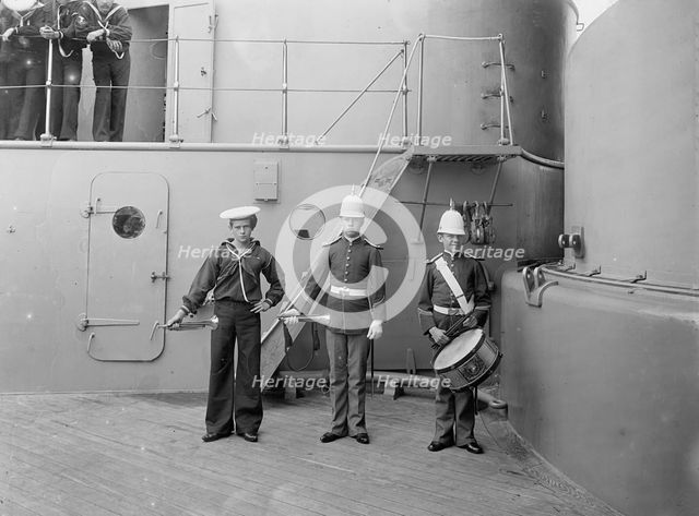 U.S.S. Massachusetts buglers and drummer, between 1896 and 1901. Creator: Unknown.