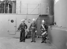 U.S.S. Massachusetts buglers and drummer, between 1896 and 1901. Creator: Unknown
