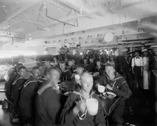 U.S.S. Massachusetts, crew at mess, between 1896 and 1901. Creator: Unknown
