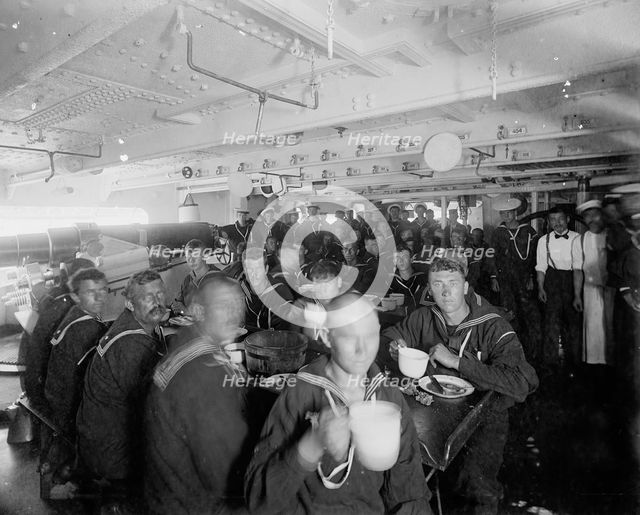U.S.S. Massachusetts, crew at mess, between 1896 and 1901. Creator: Unknown.
