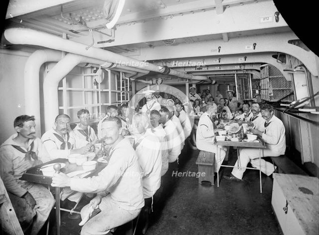 U.S.S. Massachusetts, crew at mess, between 1896 and 1901. Creator: Unknown.