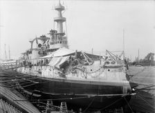 U.S.S. Massachusetts in dry dock, between 1896 and 1901. Creator: Unknown
