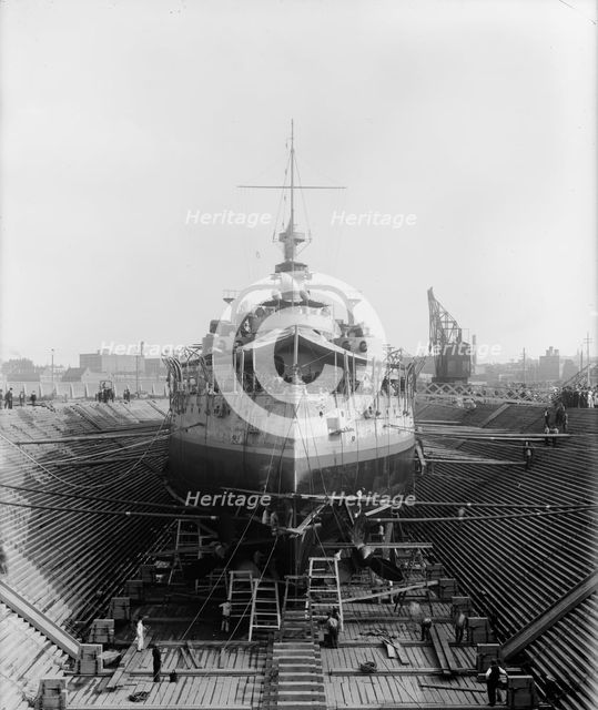 U.S.S. Massachusetts in dry dock, between 1896 and 1901. Creator: Unknown.