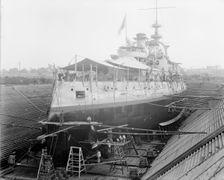U.S.S. Massachusetts in dry dock, between 1896 and 1901. Creator: Unknown