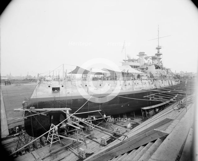 U.S.S. Massachusetts in dry dock, between 1896 and 1901. Creator: Unknown.