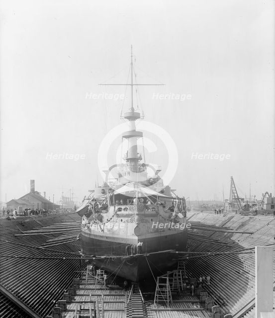 U.S.S. Massachusetts in dry dock, between 1896 and 1901. Creator: William H. Jackson.