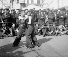 U.S.S. New York, a 4-round bout, anniversary of Santiago, 1899 July 3. Creator: Unknown