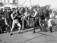 U.S.S. New York, a 10-round bout, anniversary of Santiago, 1899 July 3. Creator: Unknown