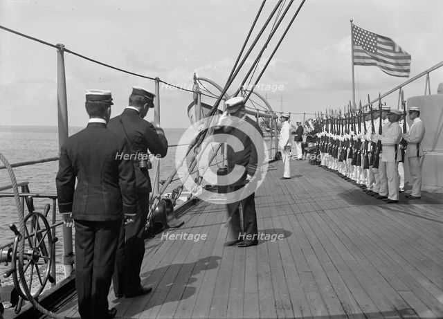 U.S.S. New York, Admiral Farquhar leaving the ship, 1899, 1899. Creator: Unknown.