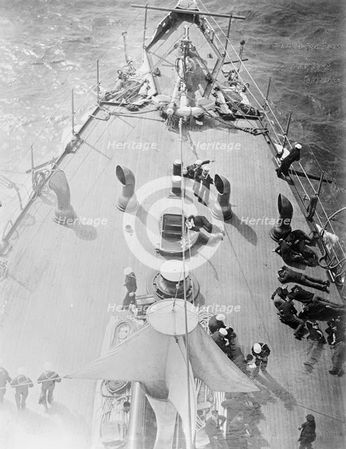 U.S.S. New York, forecastl [i.e. forecastle] deck from aloft, between 1893 and 1901. Creator: William H. Jackson.