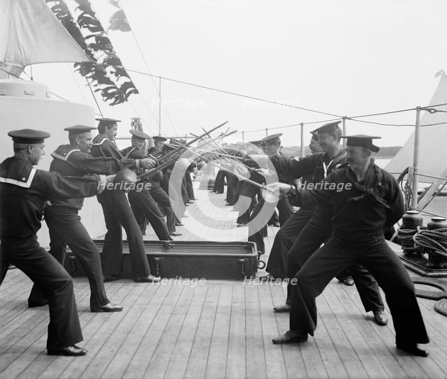 U.S.S. New York, single stick exercise, (1899?). Creator: Unknown.