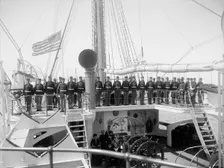 U.S.S. Newark, marine guard parading on quarter deck, between 1891 and 1901. Creator: Unknown