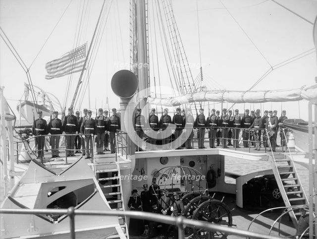 U.S.S. Newark, marine guard parading on quarter deck, between 1891 and 1901. Creator: Unknown.
